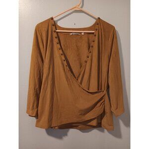 Women's XL Soft Surroundings Faux Suede Brown Sugar Wrap Top With Bronze Studs